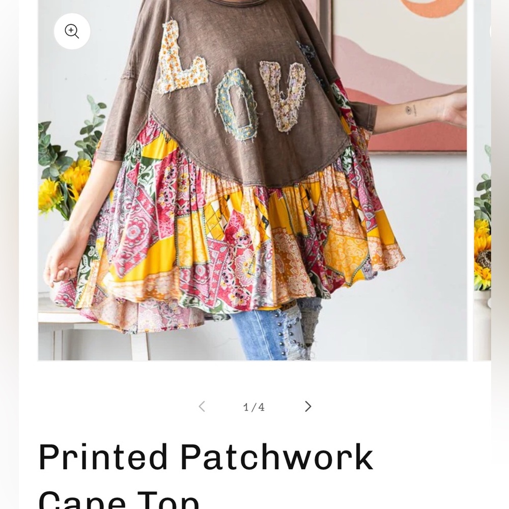 Colorful Patchwork Print Cape Top like New M